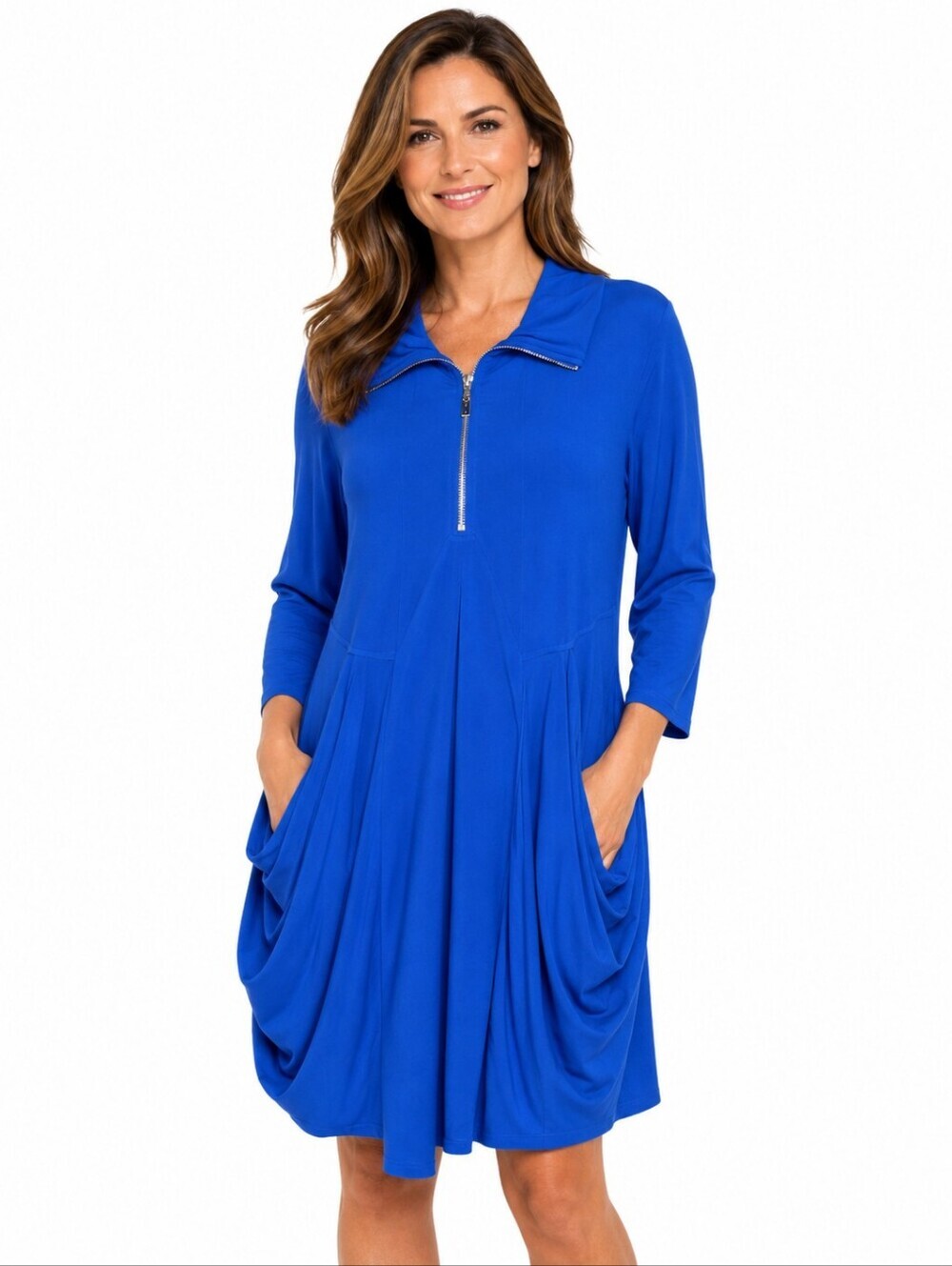 Joseph Ribkoff Royal Blue Zip Front Tunic Dress Pockets Size 14